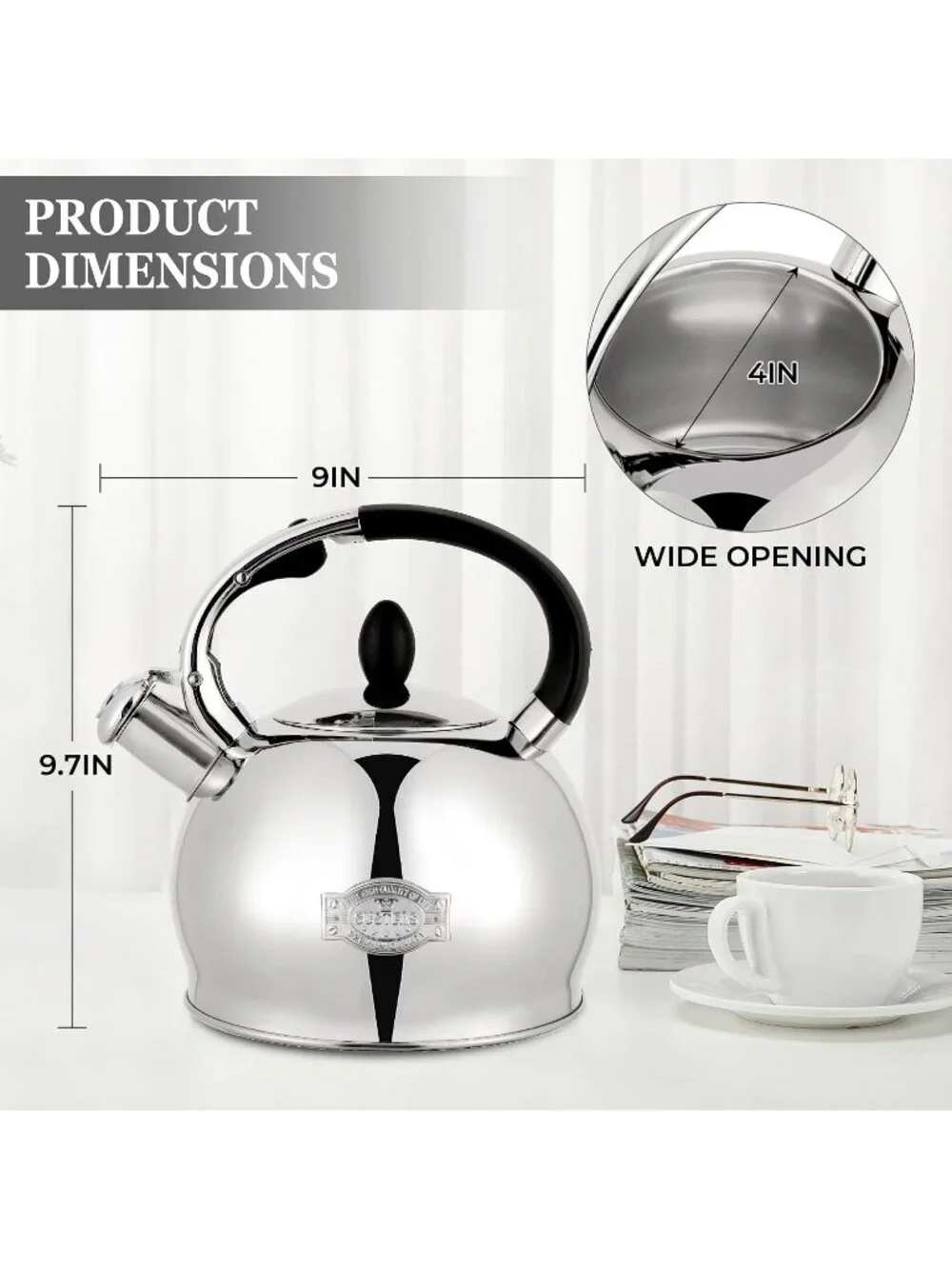 SUSTEAS Kitchen Whistling Tea Kettle 2.64Quart Stainless Steel Stove Top Silver